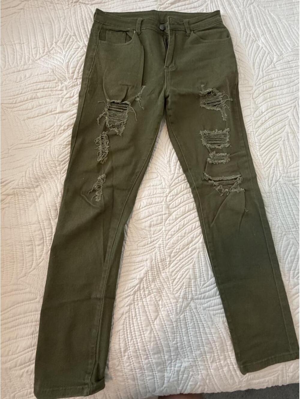 SHEIN Olive Green Ripped Skinny Jeans Size M